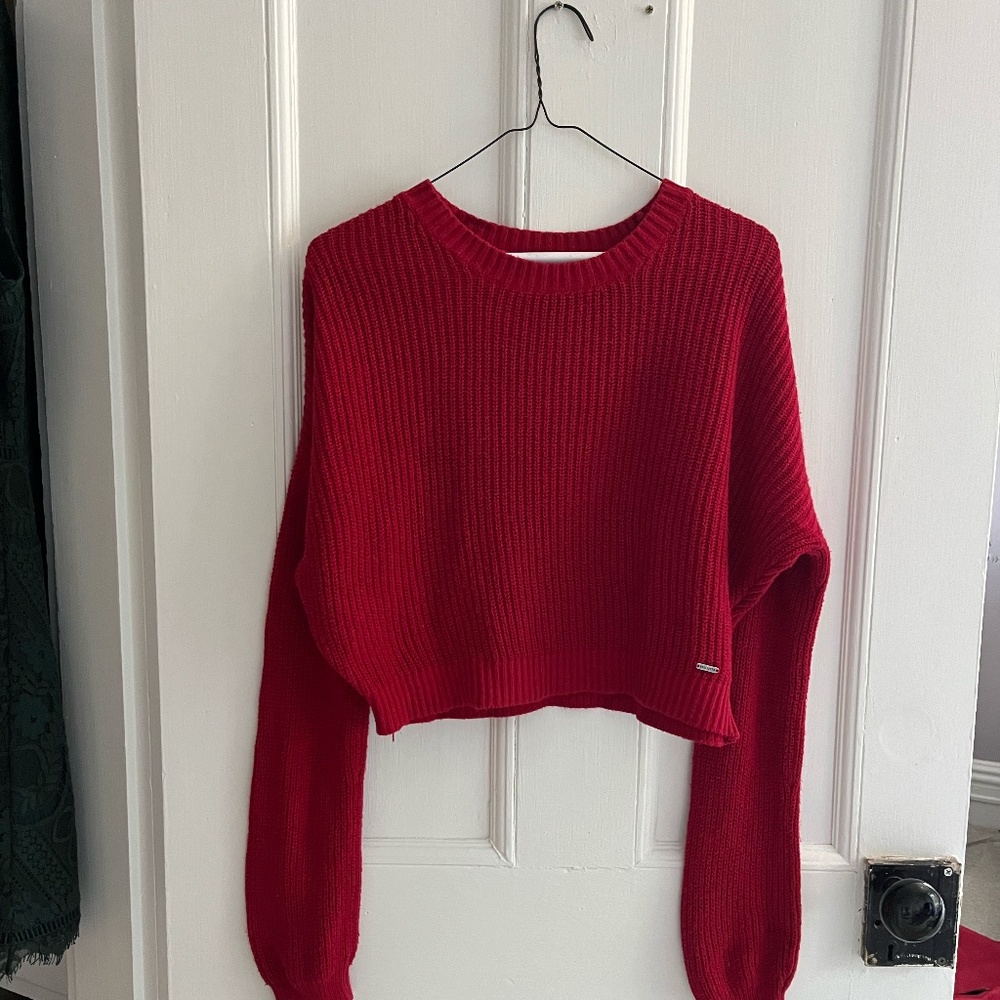 Red knit crew neck women's sweater